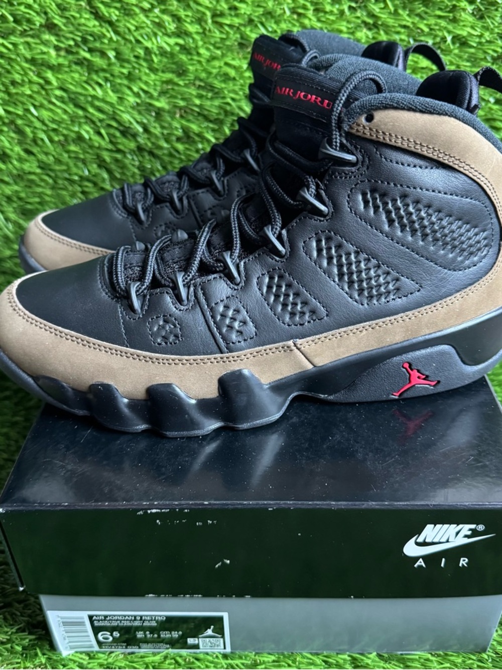 Air Jordan 9 'Olive' Retro Black Sneakers Size 6.5 / 8W HV4794-030 New In Box